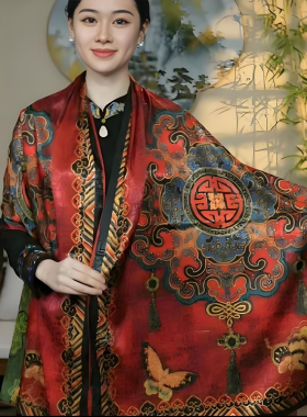 高端香云纱双面披肩中式国风丝巾