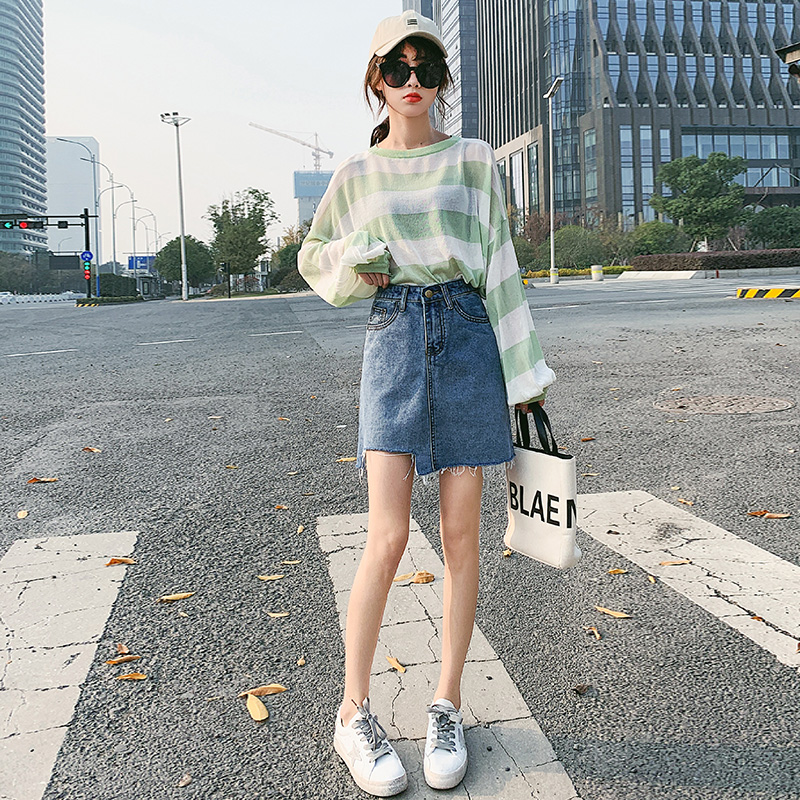 mlisland服饰旗舰店不规则牛仔裙短裙女新款春夏高腰学生一步裙a字包臀半身裙裤1