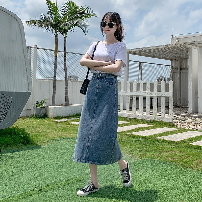 mlisland服饰旗舰店牛仔半身裙女夏中长款高腰新款秋冬显瘦a字裙复古包臀长裙子2