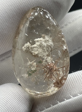 纯天然白水晶吊坠裸石 包裹体白绿幽灵金发晶花朵 一物一图男女款