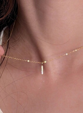 金色一字吊坠满钻锁骨链高颜值女生网红爆款链2025新款送女友礼物