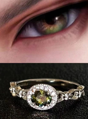 翠湖山庄」S925纯银黎深同款戒指小众超闪橄榄绿精致轻奢食指戒