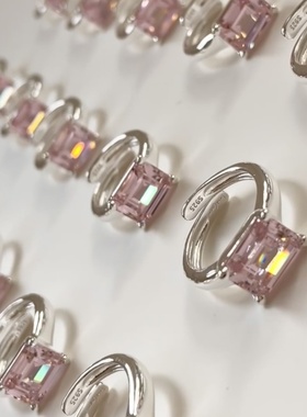 S925纯银方糖戒指开口可调节女款轻奢小众日常百搭女士高颜值女生