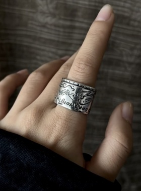 希腊浮雕卷轴戒指女宽版小众设计高颜值轻奢高级感复古女士女款银