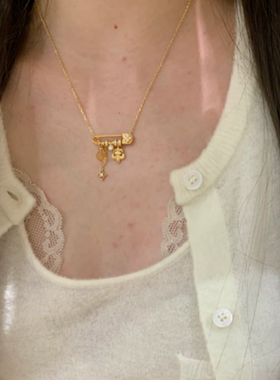 金色一字吊坠满钻锁骨链女生潮流项链女网红爆款送礼物女款潮品牌