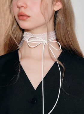 白色蕾丝系带 choker 纯欲风颈带蝴蝶结项圈温柔氛围感锁骨链颈饰