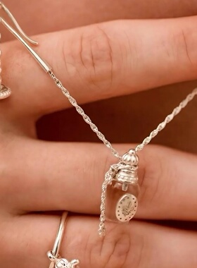 纯银复古透明香水瓶项链女轻奢高级感小众设计感流苏吊坠日常百搭