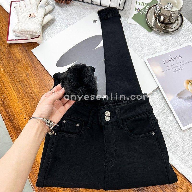 黑色高腰加绒显瘦小脚牛仔裤女2025年秋冬季新款加厚特厚铅笔靴裤,淘宝优惠券,粉丝福利购,淘宝优惠卷