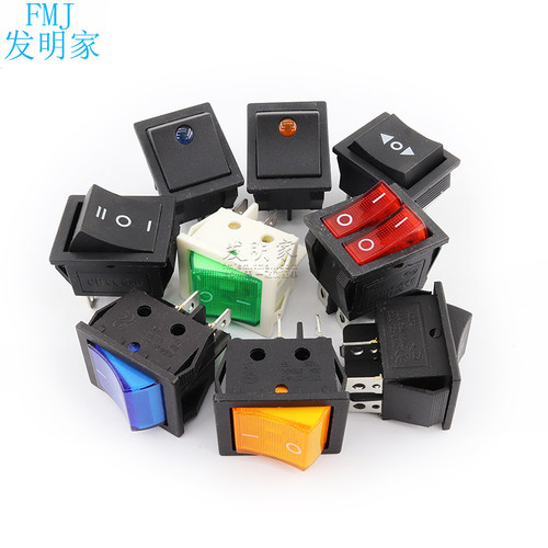 KCD4船型开关船形开关翘板电源按钮4 6脚红灯绿灯31x25mm16A250V - 图2