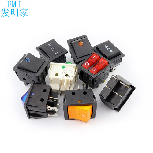 KCD4船型开关船形开关翘板电源按钮4 6脚红灯绿灯31x25mm16A250V - 图0