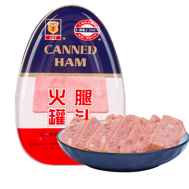 上海梅林火腿罐头340g*5罐户外即食猪肉午餐肉罐头早餐手抓饼食材 - 图0