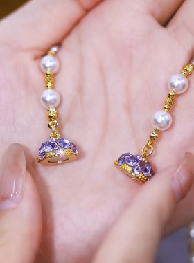 2024年新款潮轻奢高级紫色镶钻磁吸珍珠项链女气质网红个性锁骨链
