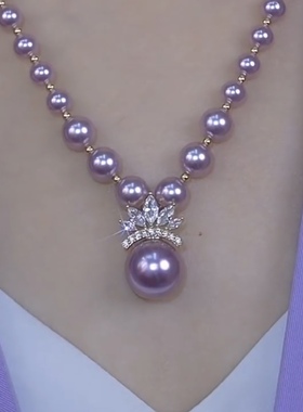 法式优雅大气紫色珍珠项链轻奢高级感毛衣链秋冬百搭2025新款爆款