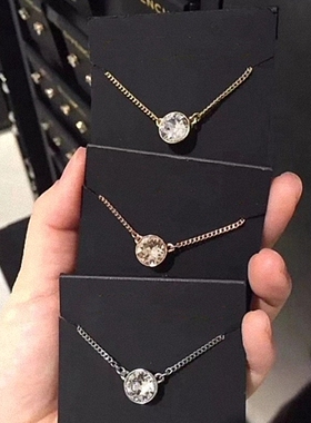 18K金奥地利水晶/单钻项链女玫瑰金纯银钻石锁骨链潮网红气质个性