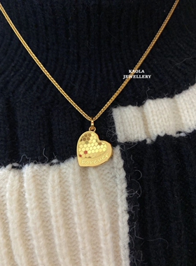 18K金亮镜金闪亮的心项链