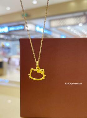18K金 Helo kttiy猫头项链女纯银镀黄金色镂空凯蒂猫锁骨链蝴蝶结