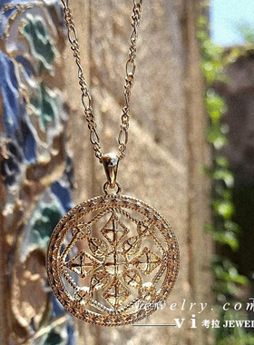 加拿大设计师镂空花盘毛衣链长款