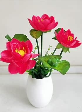 包邮仿真荷花莲花家居供佛专用 客厅装饰摆件假花绢花塑料小盆栽
