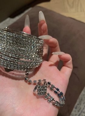 欧美重工多层闪锆戒指手镯小众