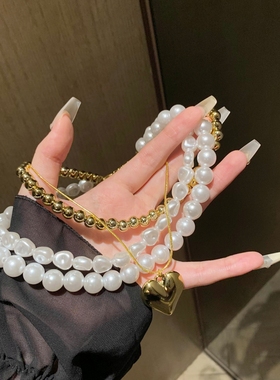 多层叠戴金色爱心项链女轻奢气质