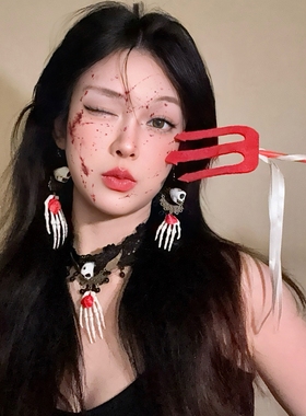 暗黑哥特风蕾丝骷髅手抓项链耳环