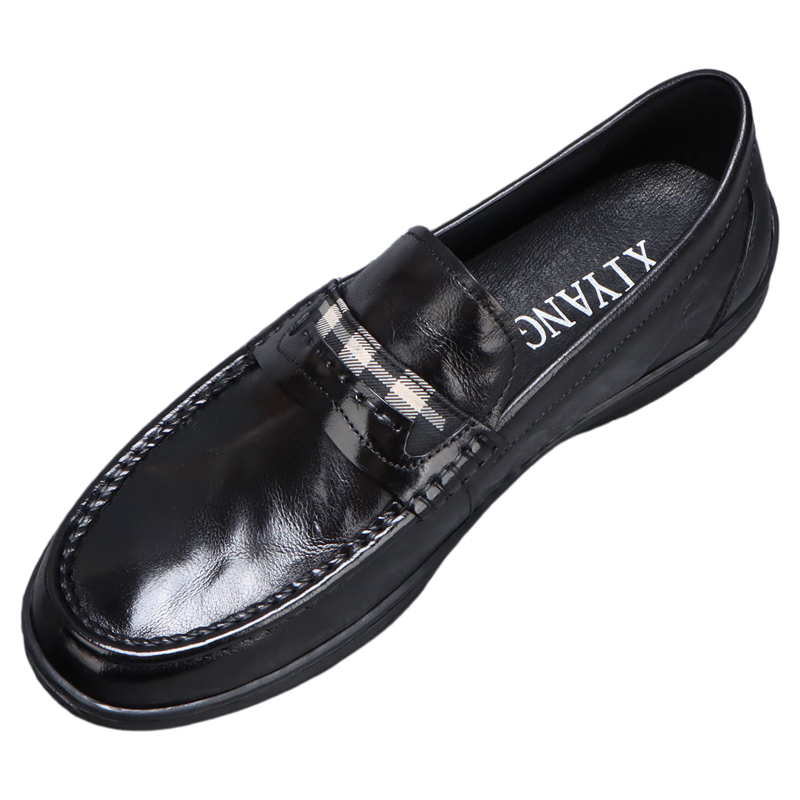 男士2025新款豆豆鞋头层牛皮软底黑色百搭休闲皮鞋男一脚蹬乐福鞋,淘宝优惠券,粉丝福利购,淘宝优惠卷