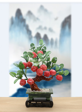 天然玉石牡丹花中国风电视柜摆件