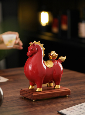 陶瓷旋转马上有钱招财马摆件