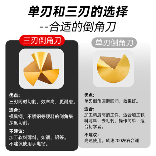 热卖镀钛倒角刀90度单刃三刃不锈钢倒角钻头修边器锪沉头孔钻头 - 图0