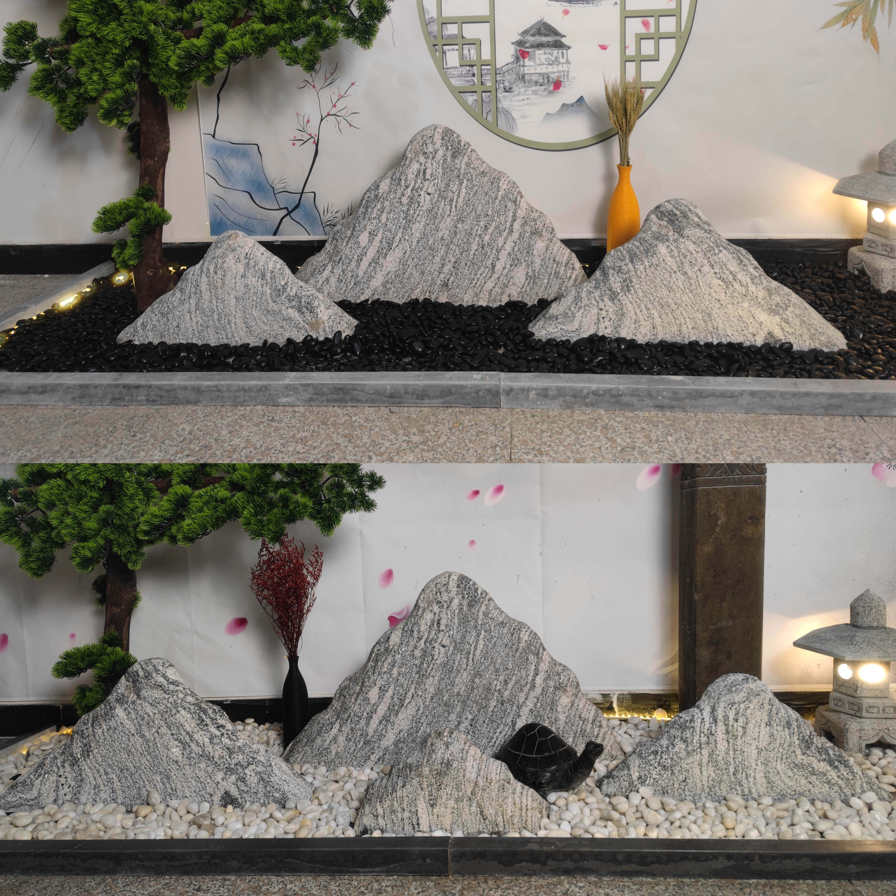 新中式室内外纯手工天然雪浪石切片组合枯山观假山石庭院艺术造景