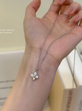交叉锆石项链女s999纯银韩版时尚