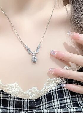 致爱丽丝S925银天使之翼项链女生轻奢精致满钻吊坠锁骨链节日礼物