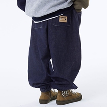 Sun-series Chaocool Boy loose with deep blue jeans CUHK Tong Yang Gas Beam Feet Lantern Harun Casual Pants