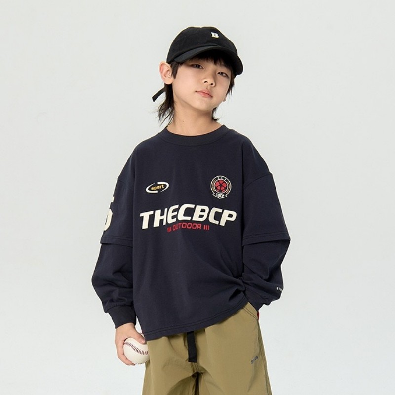 男童帅气撞色拼接数字5印花假两件长袖T恤儿童圆领套头打底衫上衣,淘宝优惠券,粉丝福利购,淘宝优惠卷