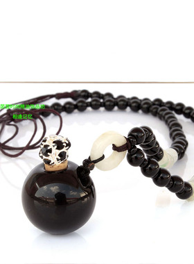 小香风黑曜石琉璃精油瓶圆球项链