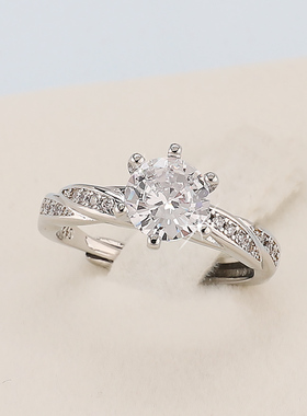 仿真风订婚经典六爪活口钻石戒指