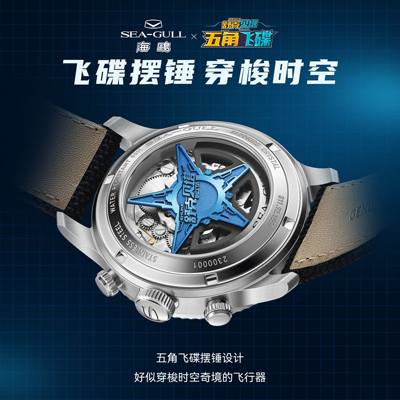 新品海鸥表x舒克贝塔联名飞行员自动机械表1059-超时空飞行特别版