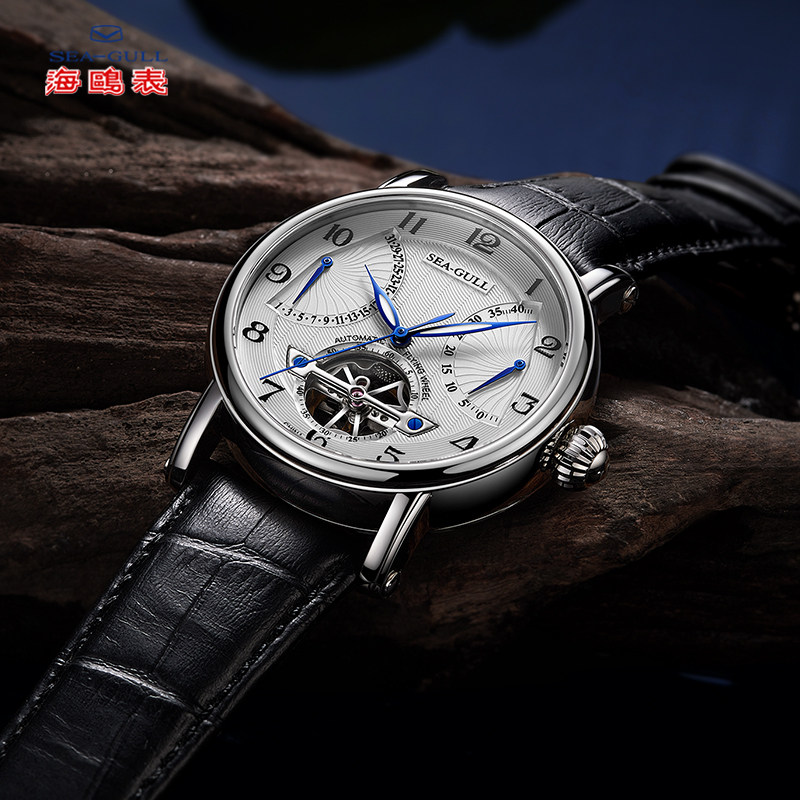 seagull男休闲日历皮带自动机械表 海鸥表赢时国产腕表