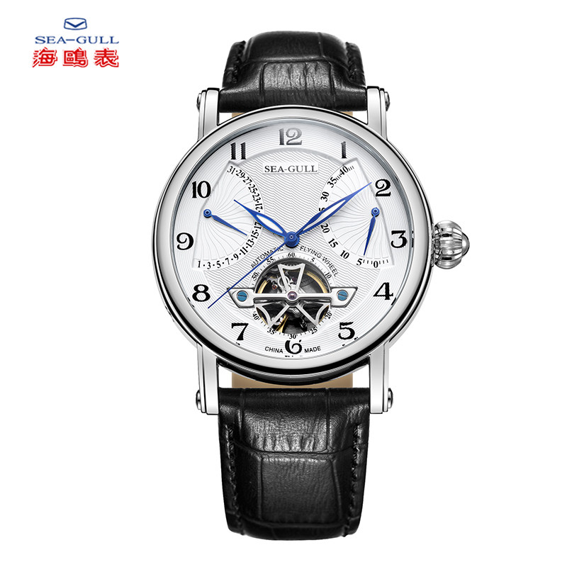 seagull男休闲日历皮带自动机械表 海鸥表赢时国产腕表