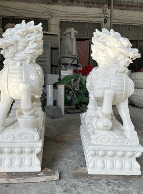户外酒店门口汉白玉麒麟摆件 石雕貔貅 石象家门口摆放大理石麒麟