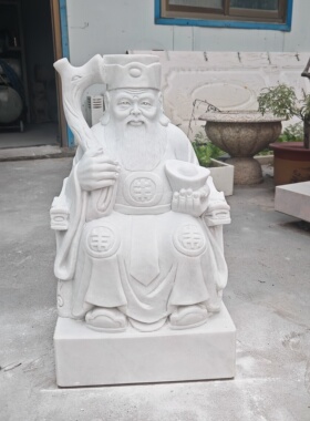 汉白玉石雕土地公土地婆神像供奉摆件福德正神大理石头人物像摆件