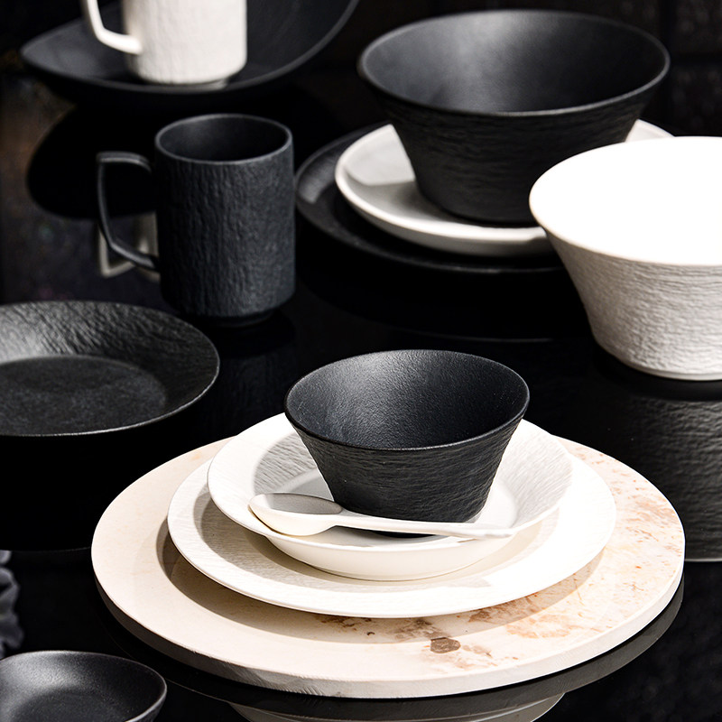 隆达骨瓷餐具汤碗家用2025新款个人专用精致碗家用高颜值墨砂素雪,淘宝优惠券,粉丝福利购,淘宝优惠卷