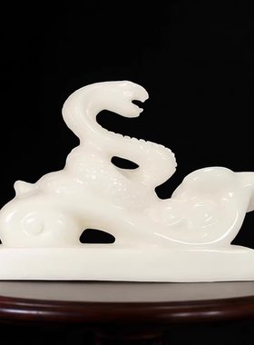 天然白玉生肖蛇摆件招财纳福装饰