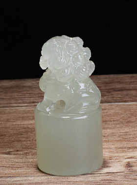 天然阿富汗狮子玉玺印章摆件桌面