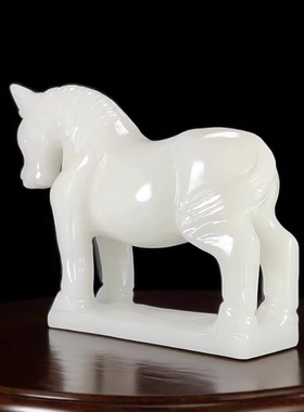 天然白色玉石马摆件家居装饰礼品