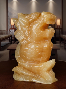 天然黄玉敖龙鱼富贵有余家居装饰