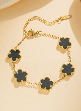 钛钢幸运草五叶花朵手链女式轻奢