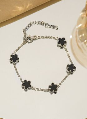 mm钛钢不掉色跨境双面五叶花手链