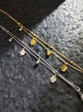 时尚高级简约金色四叶草双层手链