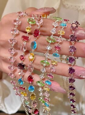 夏日森系爆闪绿色锆石手链女小